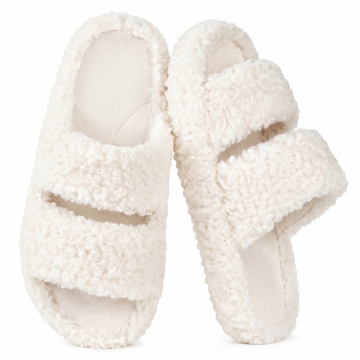 Women's Fuzzy Open-Toe Slippers - Vanilla Ice