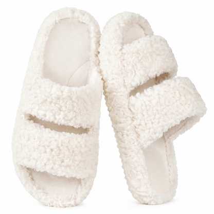 Women's Fuzzy Open-Toe Slippers - Vanilla Ice