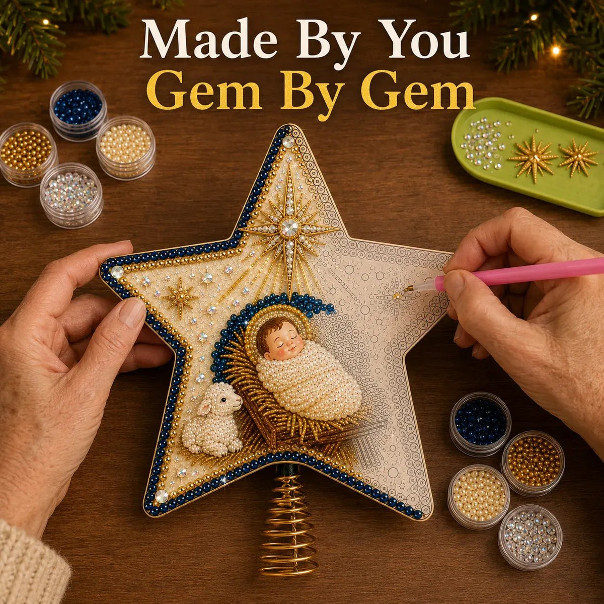 🔥LAST DAY 69% OFF - ⭐ Christian Faith Nativity Pearl Diamond Art Tree Topper Kit – Handcrafted Christmas Keepsake & Holiday Decor