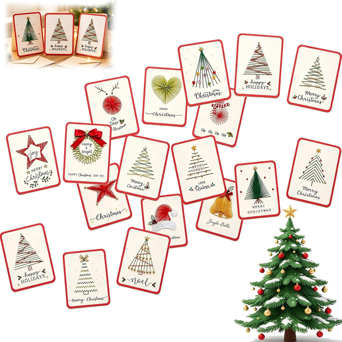 🎄 DIY Hand Embroidery Christmas Thread Cards Kit (Set of 6) – Handmade Holiday Greeting Cards Craft Set