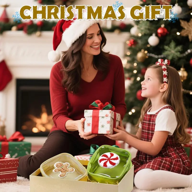 🎄 Limited Time 40% OFF | Christmas Mini Makeup Bag Set with Festive Chenille Patch Design ✨