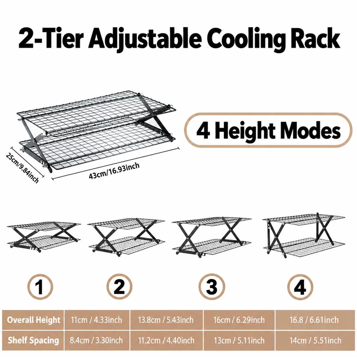 🍪 Adjustable Foldable Cooling Rack – 2 / 3 / 4 Tiers