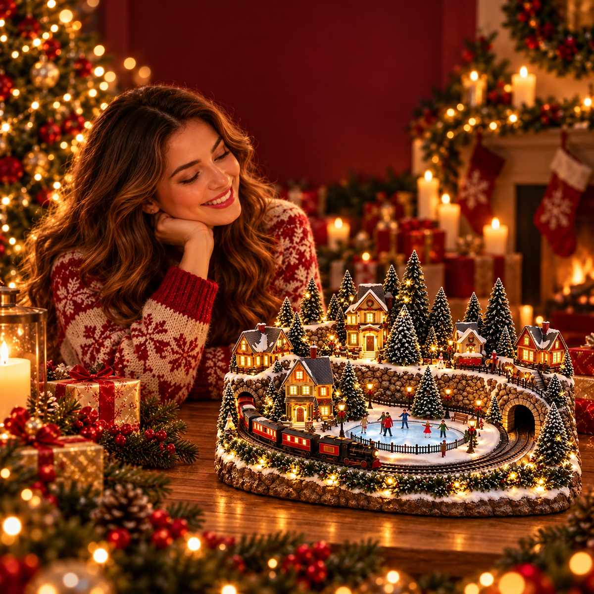 🎄Christmas Sale 50% OFF🎄 Animated Holiday Train & Ice Rink Scene🛤️