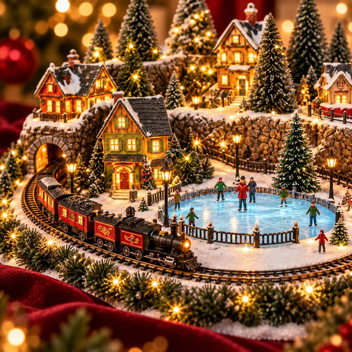 🎄Christmas Sale 50% OFF🎄 Animated Holiday Train & Ice Rink Scene🛤️