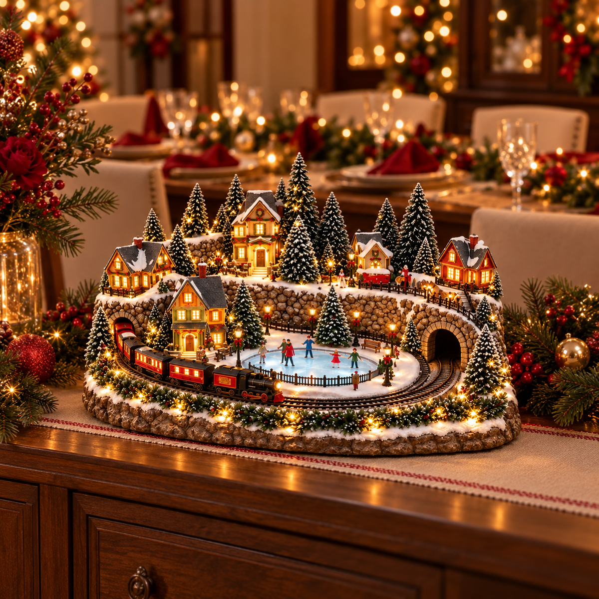 🎄Christmas Sale 50% OFF🎄 Animated Holiday Train & Ice Rink Scene🛤️