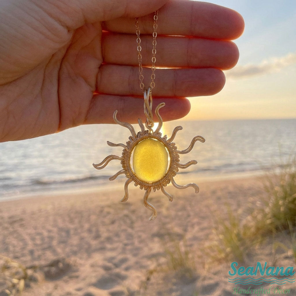 ☀️Hand wired-Sun Sea Glass Necklace