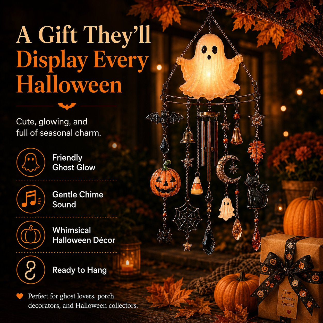 👻Haunted Ghost Wind Chime – Glowing Halloween Outdoor Porch & Garden Decor