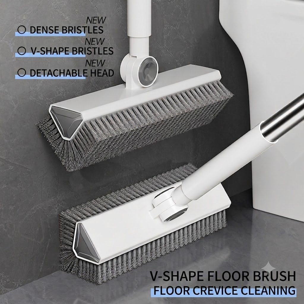 3-in-1 Adjustable Floor Scrub Brush – 360° Rotating Cleaning Tool