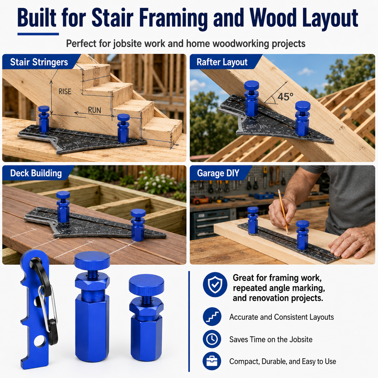 Tall Stair Gauges for Framing Square with Holder and Hook