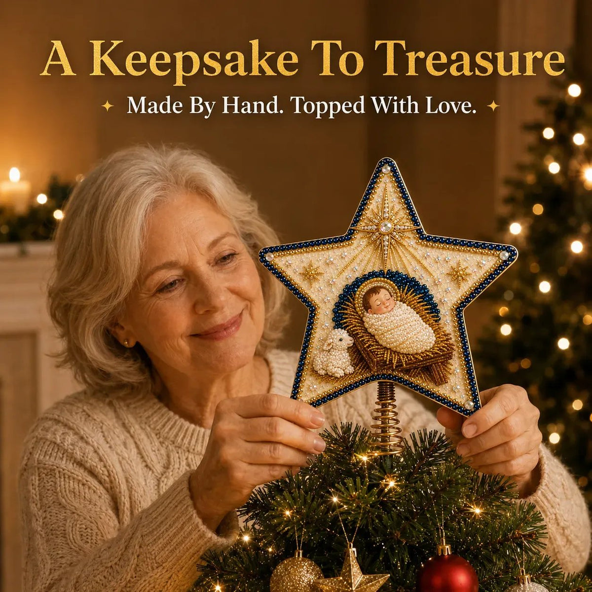 🔥LAST DAY 69% OFF - ⭐ Christian Faith Nativity Pearl Diamond Art Tree Topper Kit – Handcrafted Christmas Keepsake & Holiday Decor