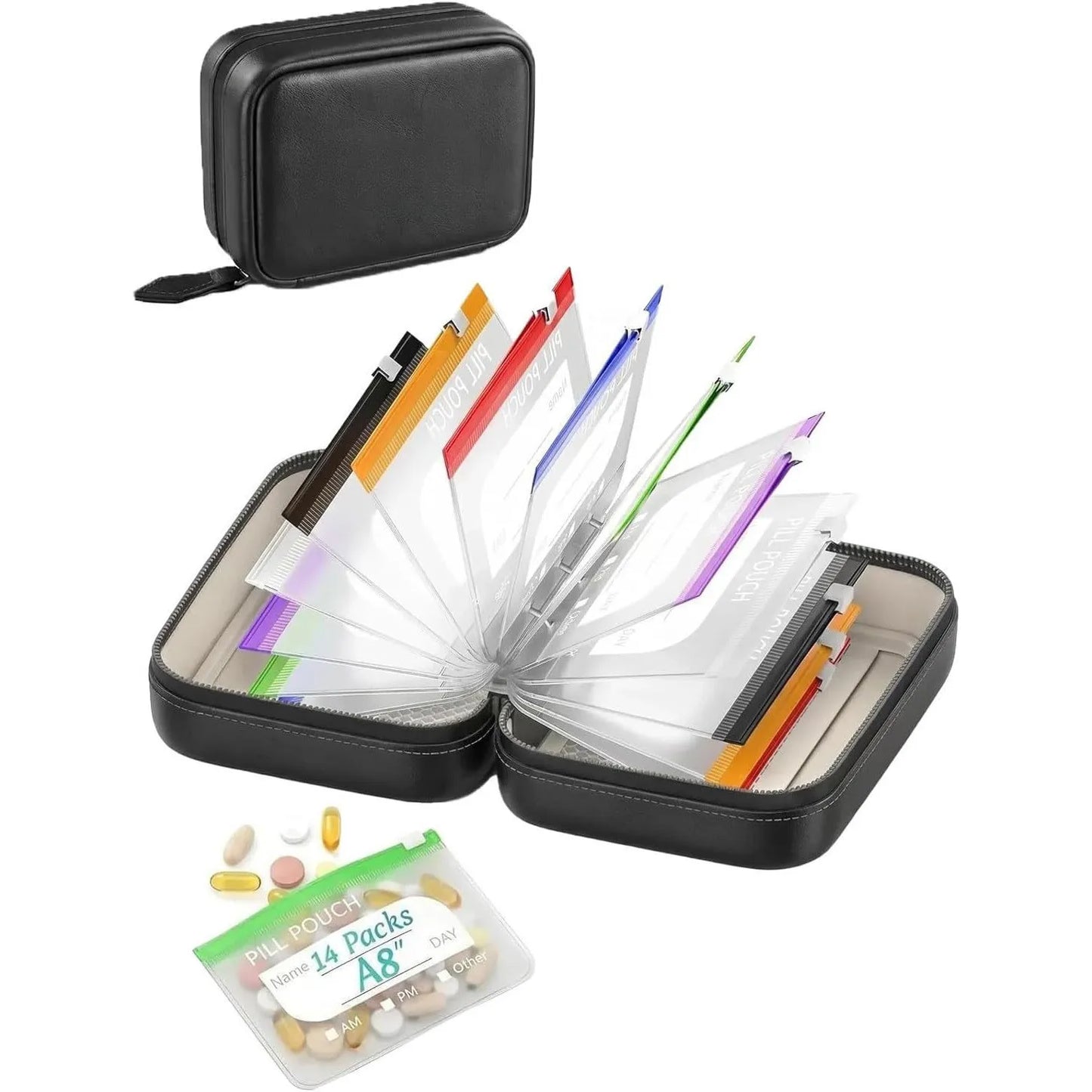 🔥Hot Sale 50% OFF🔥 💊A8 Waterproof 14-Pouch Weekly Pill Organizer, Color-Coded Travel Storage for Vitamins & Supplements