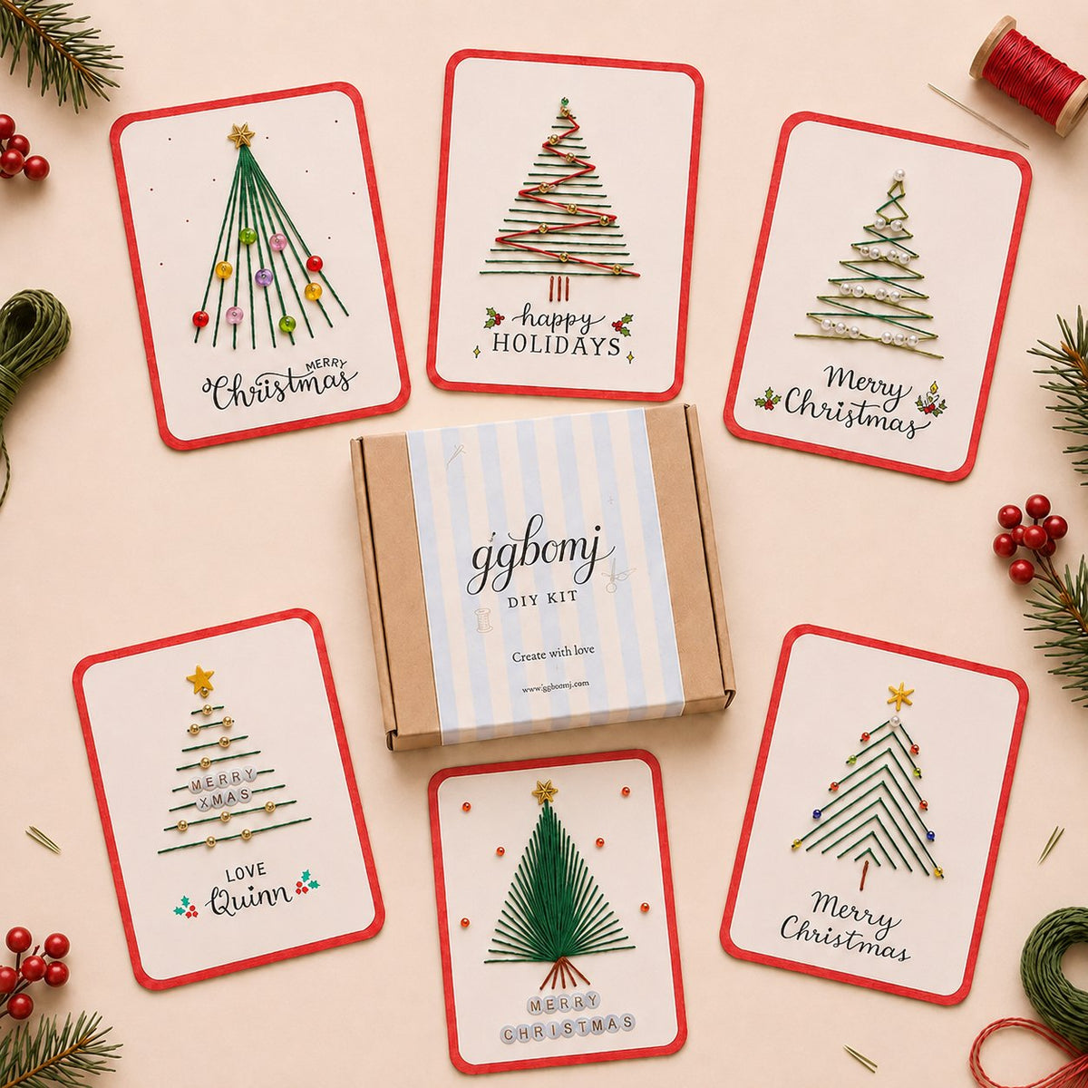 🎄 DIY Hand Embroidery Christmas Thread Cards Kit (Set of 6) – Handmade Holiday Greeting Cards Craft Set