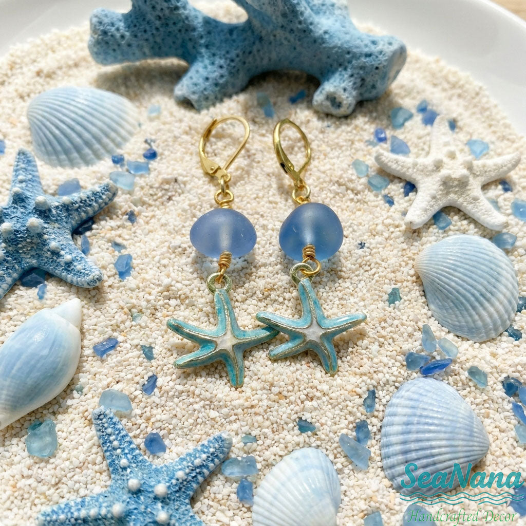 ✨Handcrafted Sea Glass & Seashell Drop Earrings