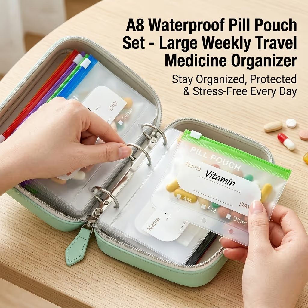 🔥Hot Sale 50% OFF🔥 💊A8 Waterproof 14-Pouch Weekly Pill Organizer, Color-Coded Travel Storage for Vitamins & Supplements