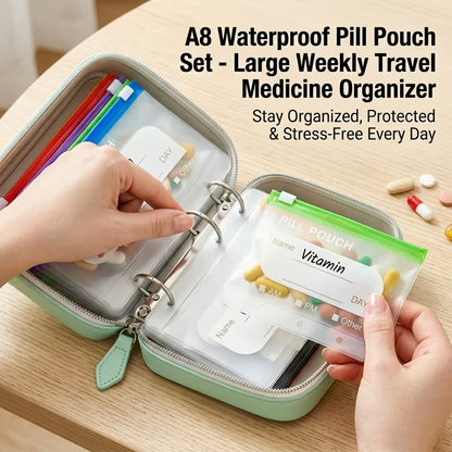 🔥Hot Sale 50% OFF🔥 💊A8 Waterproof 14-Pouch Weekly Pill Organizer, Color-Coded Travel Storage for Vitamins & Supplements