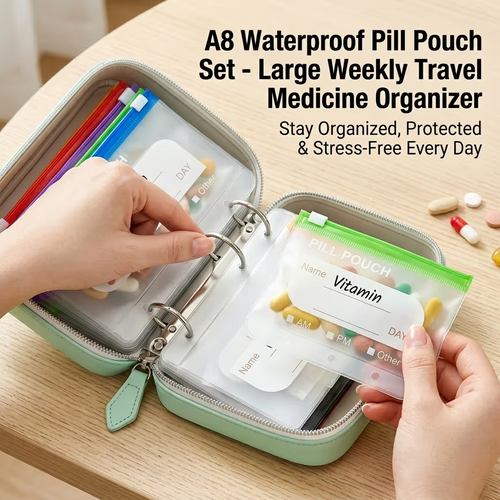 🔥Hot Sale 50% OFF🔥 💊A8 Waterproof 14-Pouch Weekly Pill Organizer, Color-Coded Travel Storage for Vitamins & Supplements