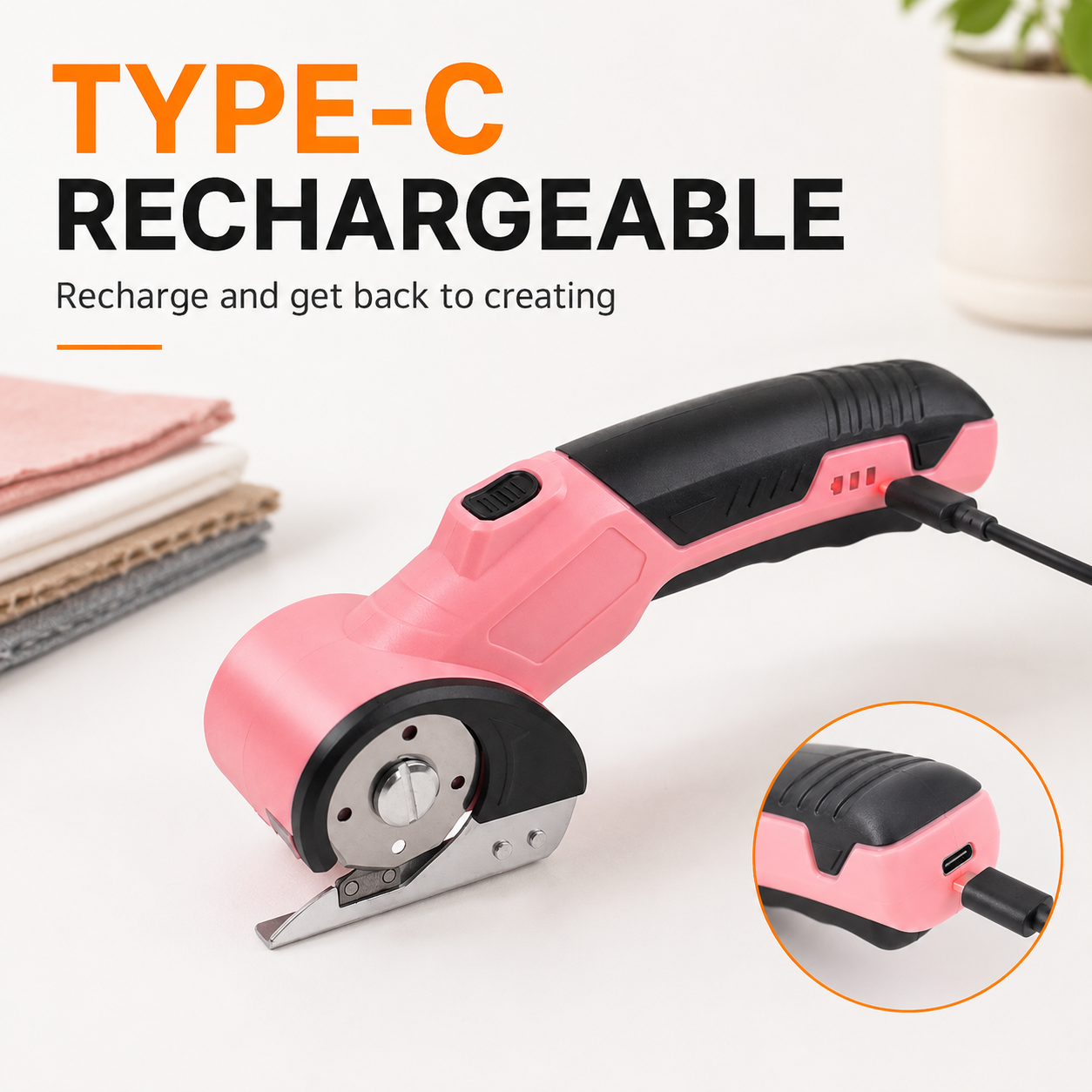 Cordless Electric Fabric Cutter – Rechargeable Rotary Scissors for Fabric, Leather, Carpet & Crafts