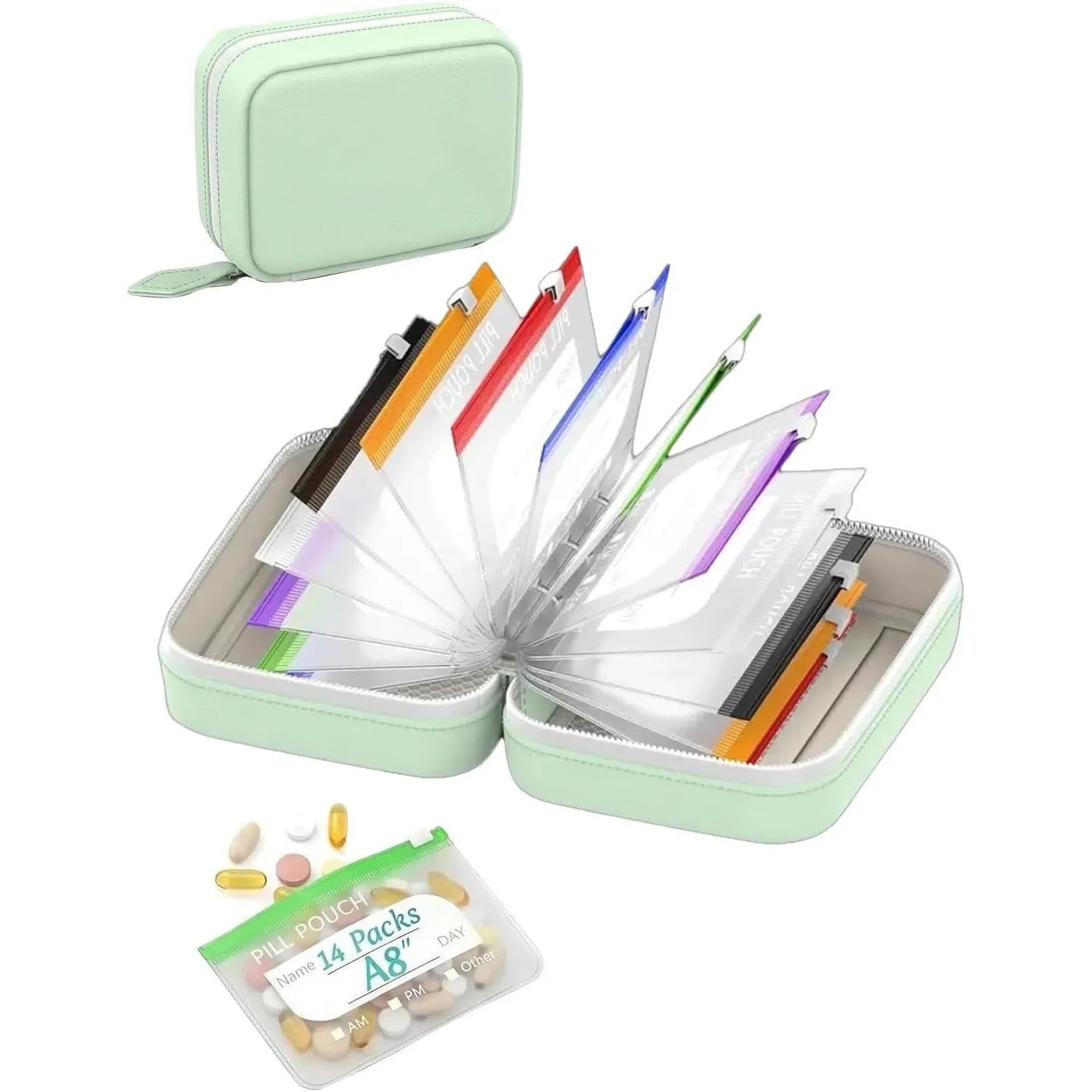🔥Hot Sale 50% OFF🔥 💊A8 Waterproof 14-Pouch Weekly Pill Organizer, Color-Coded Travel Storage for Vitamins & Supplements