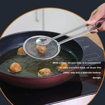 🍳 LIMITED-TIME BOGO 🍃 2-in-1 Stainless Steel Strainer Clamp — Fine Mesh Filter & Tong, Oil Drain