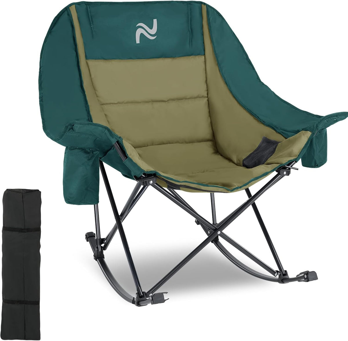 Foldable Rocking Moon Camping Chair, Padded Portable Rocker with Cup Pockets