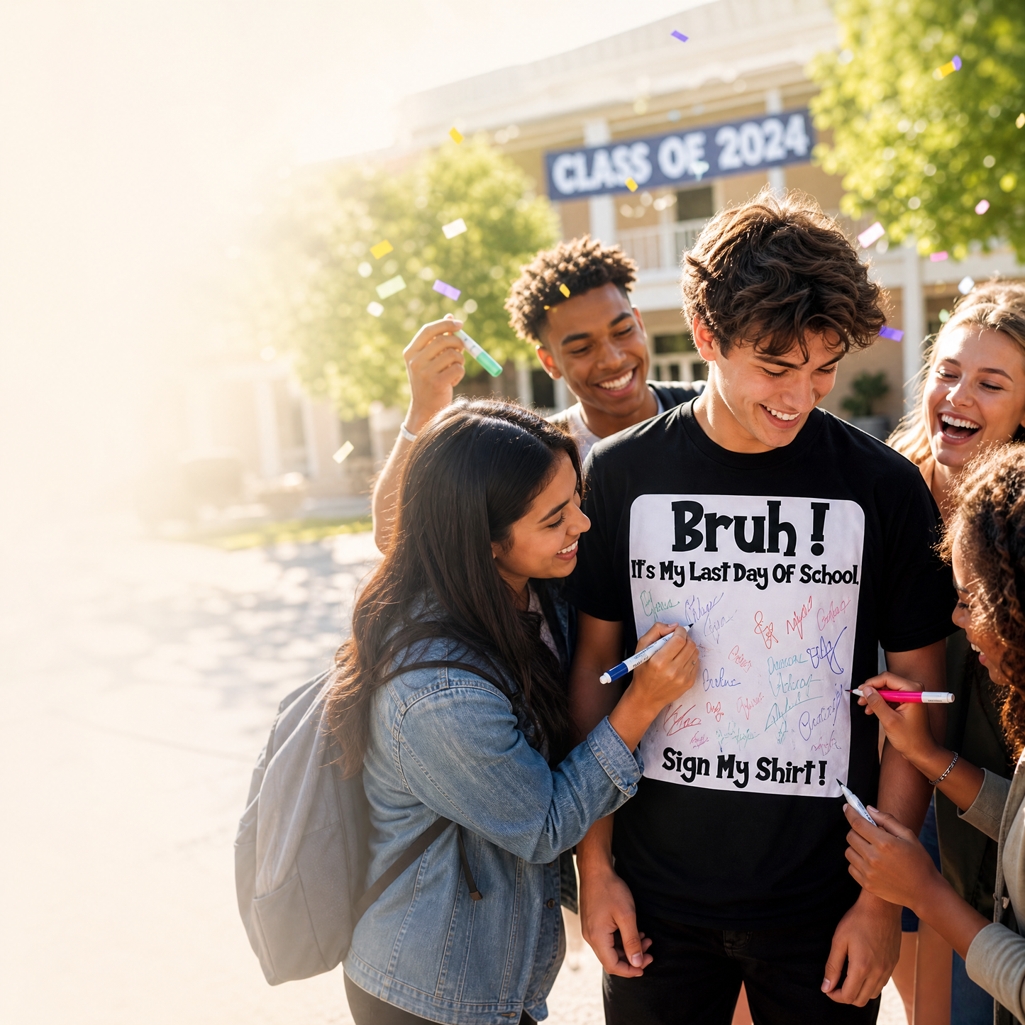 🎓Bruh! It’s my last day of school sign my shirt!!!