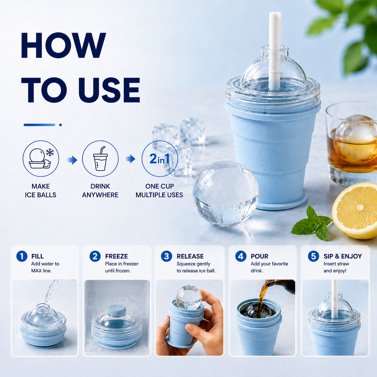🔥Last Day 49% OFF 🔥2-in-1 Collapsible Ice Ball Tumbler