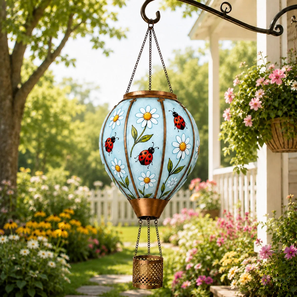 Hot Air Balloon Solar Lantern With Flame Effect