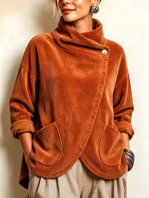 🤲LAST DAY SAVE 49% ⏰Cozy Asymmetric Button-Accented Corduroy Top