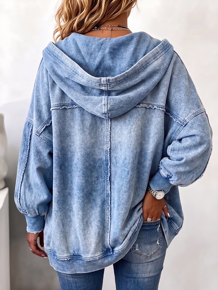 🎁New Arrivals🎉Cozy Vintage-Washed Hooded Sweatshirt Jacket