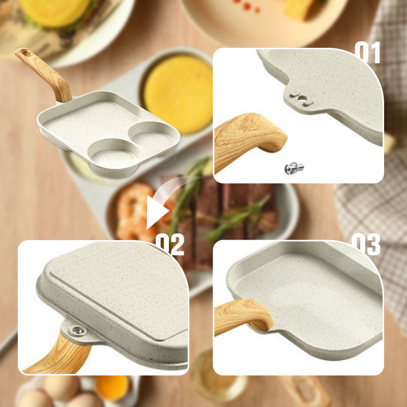 🔥Hot Sale🔥🍳 3-Compartment Non-Stick Pan – Cook 3 Foods at Once
