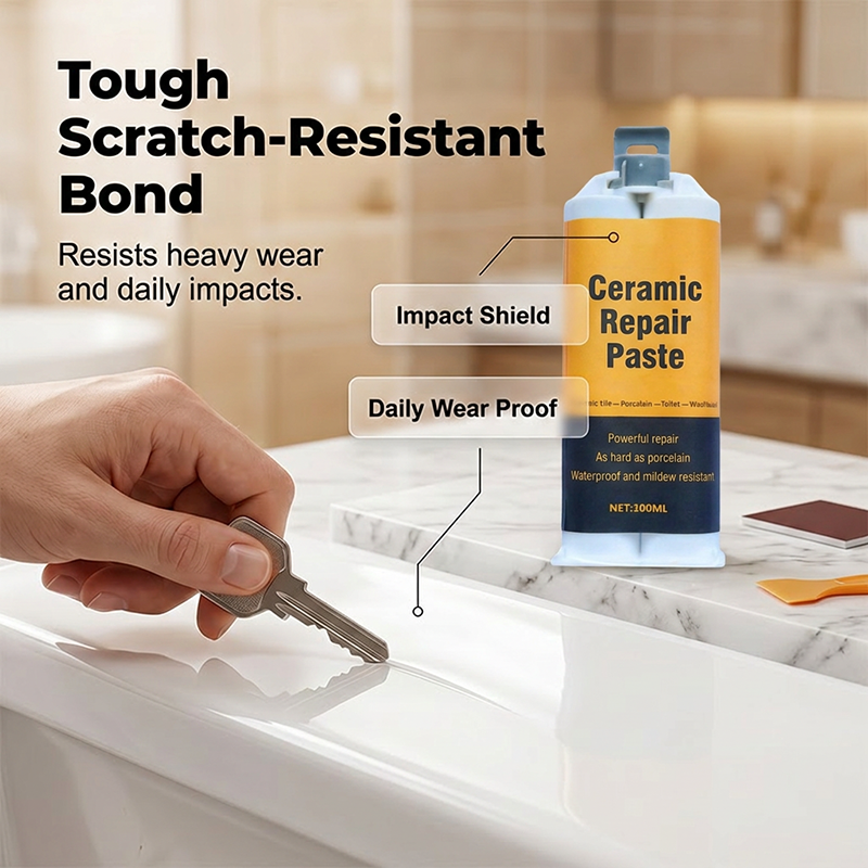 Ceramic repair paste durability promotional demonstration