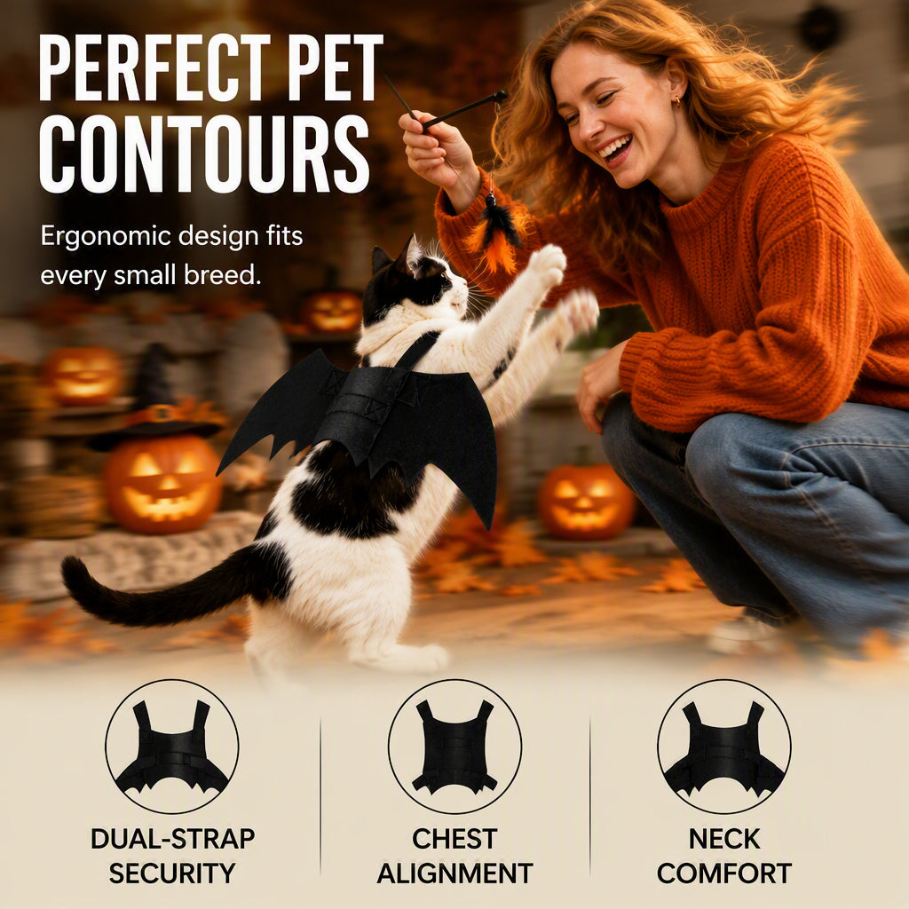 🔥Hot Sale 50% OFF🔥 Halloween Pet Bat Wings – Adjustable Straps, Lightweight Felt, for Cats & Small Dogs, Party & Photo Props 🦇
