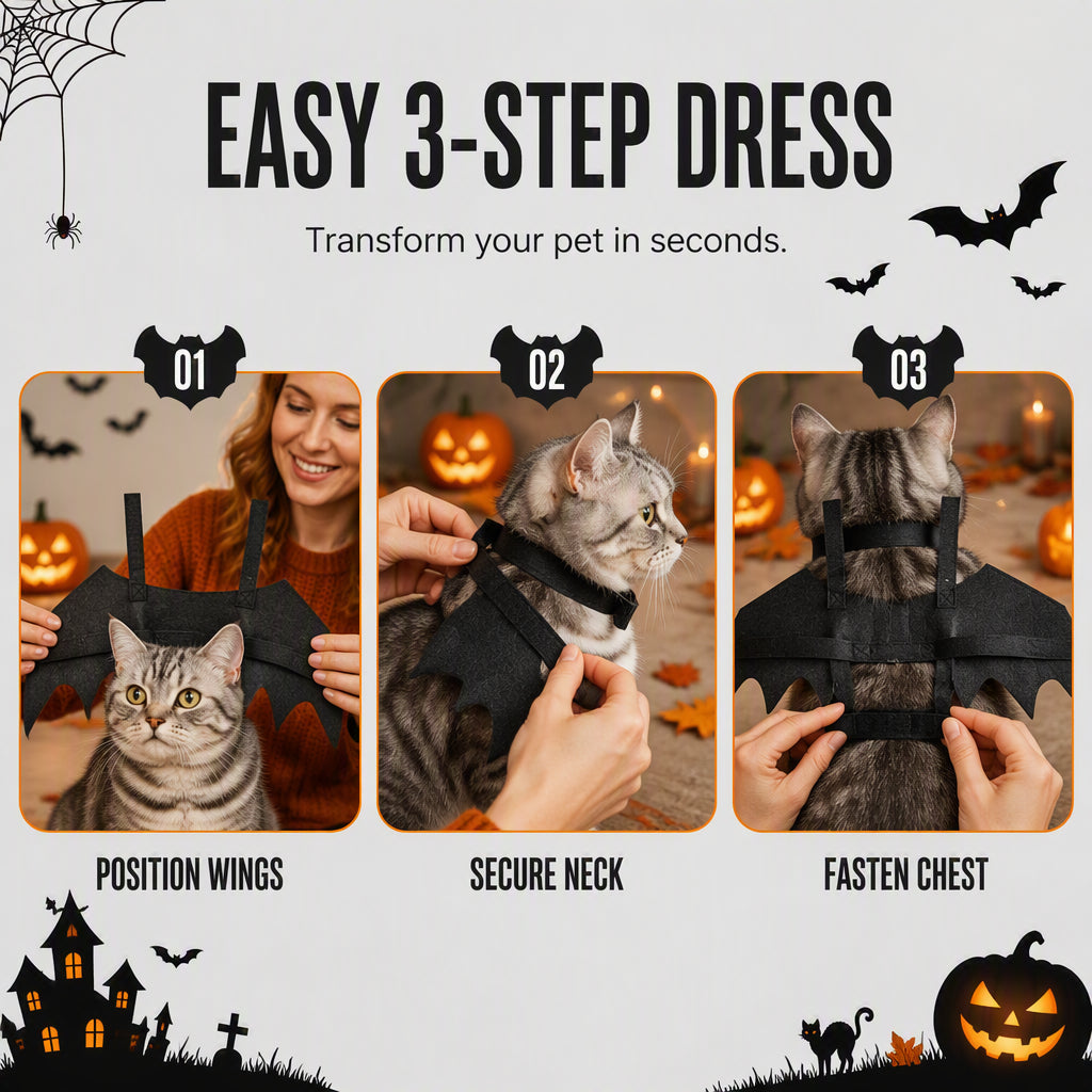 🔥Hot Sale 50% OFF🔥 Halloween Pet Bat Wings – Adjustable Straps, Lightweight Felt, for Cats & Small Dogs, Party & Photo Props 🦇