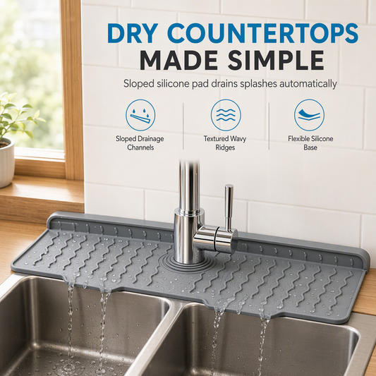 ⏳Time-Limited Special⏰Silicone Faucet Splash Guard Mat — Drain Fast, Cuttable🧽