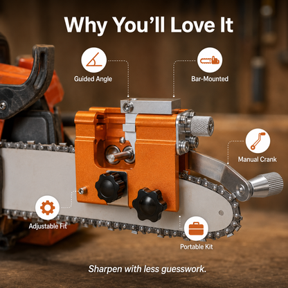 Portable Chainsaw Chain Sharpening Jig  |  Hand-Crank Guide for Fast, Consistent Chain Maintenance